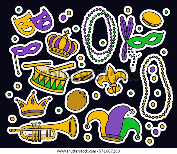 Download Doodle Icons Mardi Gras Symbols Carnival Stock Vector ...