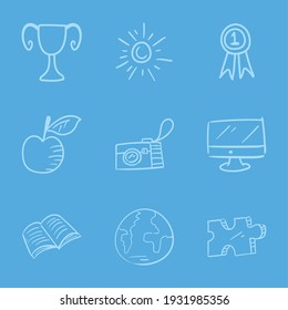 Doodle icons on blue background
