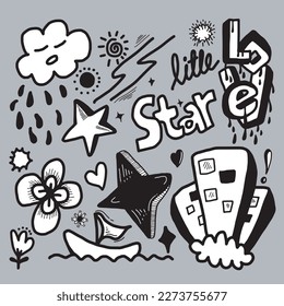doodle icons on gray background for design elements, colored vector illustration.