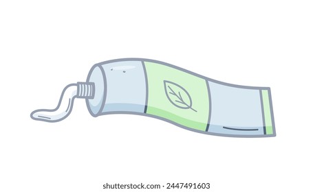 Doodle icons for oral and dental care. Vector illustration toothpaste for brushing teeth flows out of the tube. Isolated on a white background.