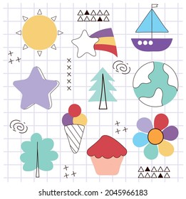 doodle icons pack over paper sheet