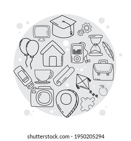 doodle icons in round shape