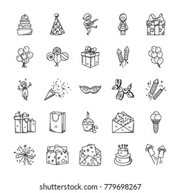 Doodle Icons Set Of Celebration And Party 