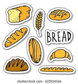 doodle icons set, stickers. bread. vector illustration