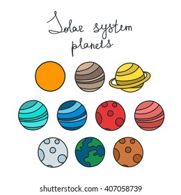 doodle icons. solar system planets. vector illustration
