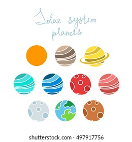doodle icons. solar system planets. vector illustration