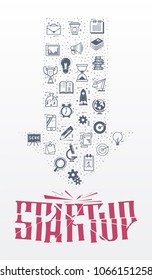 Doodle Icons - startup concept arrow, painted flat style.