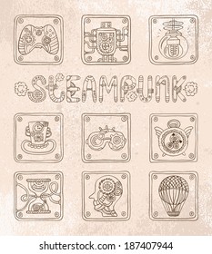 Doodle Icons. Steampunk Theme. Vector Set