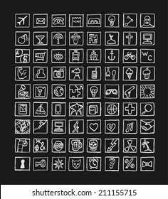 Doodle Icons Universal Set. Vector illustration. Isolated on a black background.