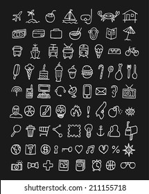 Doodle Icons Universal Set. Vector illustration. Isolated on a black background.