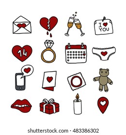 doodle icons. Valentine's Day. vector illustration