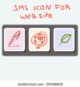 Doodle icons for your web site. In flat design style.Pen,world,leaf