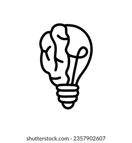 Doodle idea bulb, brainstorming bulb concept hand drawn black and white vector illustration.