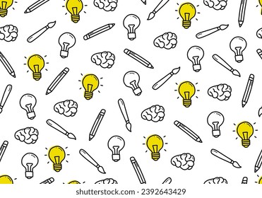 Doodle idea and creativity light bulb and brain outline icon seamless pattern backdrop. vector background pattern for study, education or school design project