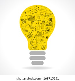 Doodle idea lightbulb icon with infographics charts isolated vector illustration