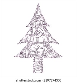 ilustración de doodle sobre navidad. La ilustración forma un árbol.