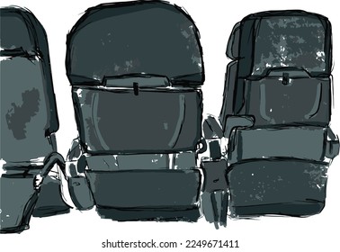 Doodle illustration of aircraft seats rear view isolated on white