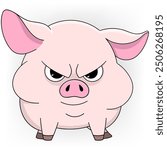 doodle illustration of animals acting funny, a fat pig with a fierce face is angry and ready to attack