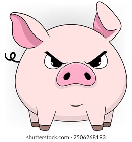 doodle illustration of animals acting funny, a fat pig with a fierce face is angry and ready to attack