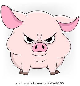 doodle illustration of animals acting funny, a fat pig with a fierce face is angry and ready to attack