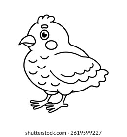 Doodle illustration of baby chick on white background. Cartoon little chicken coloring page for children