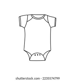 Doodle illustration of baby romper front view isolated in vector. Baby cloth hand drawn icon in vector.