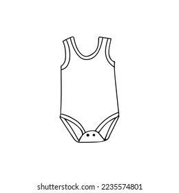 Doodle illustration of baby romper front view isolated in vector. Baby cloth hand drawn icon in vector.