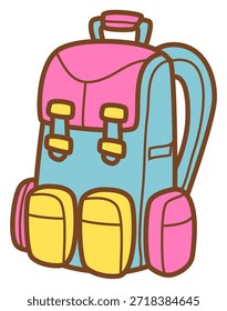 doodle illustration of backpack with sticker style and recolorable