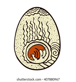 Doodle illustration of a bird in the egg. Vector design element, isolated on a white background.