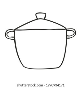 Doodle illustration with black pot pan doodle outline. Vector hand drawing illustration.