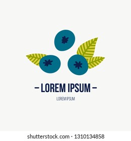 Doodle illustration with blueberries. Logo template for your design. Vegetarian eating. 
Vector clipart.