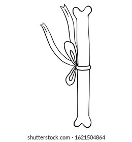 Doodle illustration of a bone with a bow for sacred magic ritual.