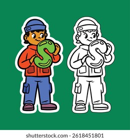 Doodle Illustration of a Boy Holding the Letter S