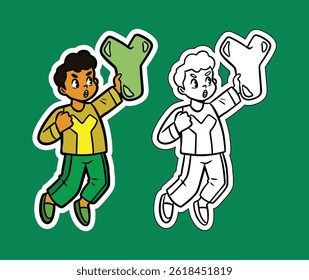 Doodle Illustration of a Boy Holding the Letter Y