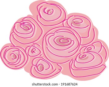 Doodle illustration of a bundle of pink roses
