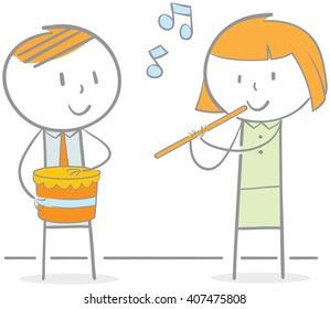 Doodle illustration business people playing flute   drum