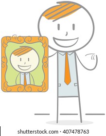 Doodle Illustration Of Businessman Holding His Photoframe