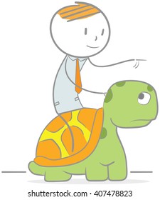 Doodle illustration of businessman riding a turtle