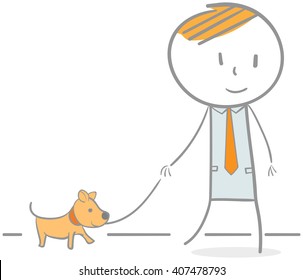 Doodle illustration of businessman walking with dog