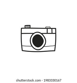Doodle illustration of a camera isolated on a white background. Camera icon drawn by hand. Vector illustration.