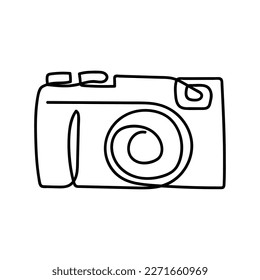 Doodle illustration of a camera isolated on a white background. Camera icon drawn by hand. Vector illustration