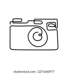 Doodle illustration of a camera isolated on a white background. Camera icon drawn by hand. Vector illustration