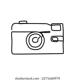 Doodle illustration of a camera isolated on a white background. Camera icon drawn by hand. Vector illustration