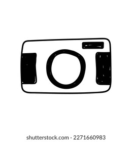 Doodle illustration of a camera isolated on a white background. Camera icon drawn by hand. Vector illustration