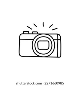 Doodle illustration of a camera isolated on a white background. Camera icon drawn by hand. Vector illustration