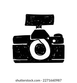 Doodle illustration of a camera isolated on a white background. Camera icon drawn by hand. Vector illustration