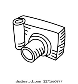 Doodle illustration of a camera isolated on a white background. Camera icon drawn by hand. Vector illustration