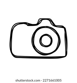 Doodle illustration of a camera isolated on a white background. Camera icon drawn by hand. Vector illustration