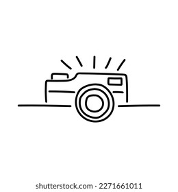 Doodle illustration of a camera isolated on a white background. Camera icon drawn by hand. Vector illustration