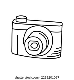 Doodle illustration of a camera isolated on a white background. Camera icon drawn by hand. Vector illustration